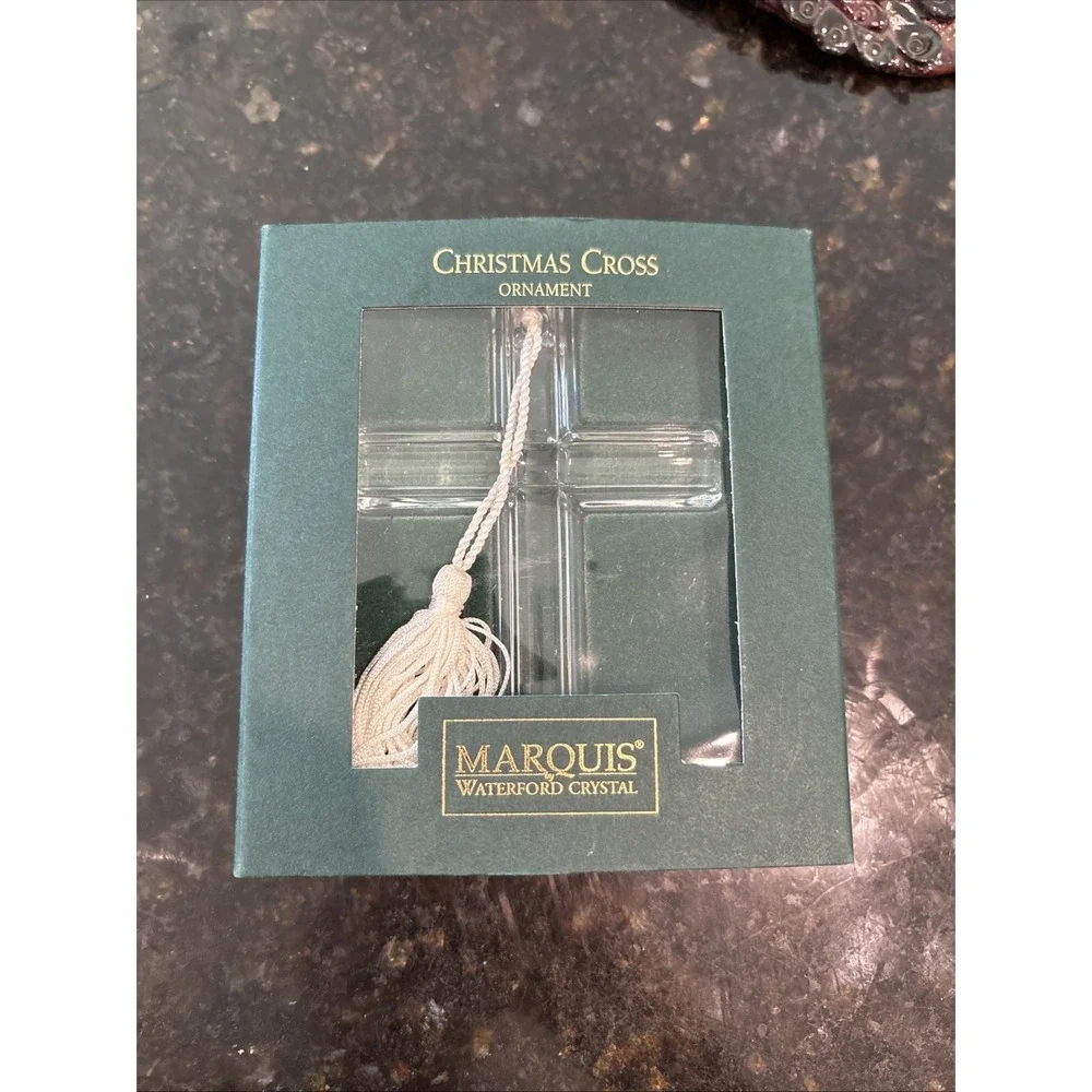 MARQUIS WATERFORD CRYSTAL CHRISTMAS CROSS ORNAMENT NEW In Box Germany